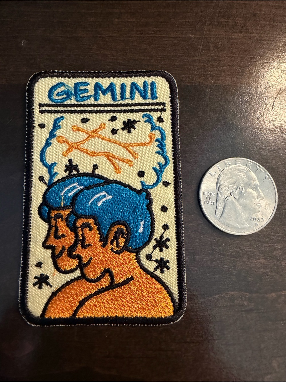 Gemini Embroidered Patch - Blue & Orange Zodiac Design